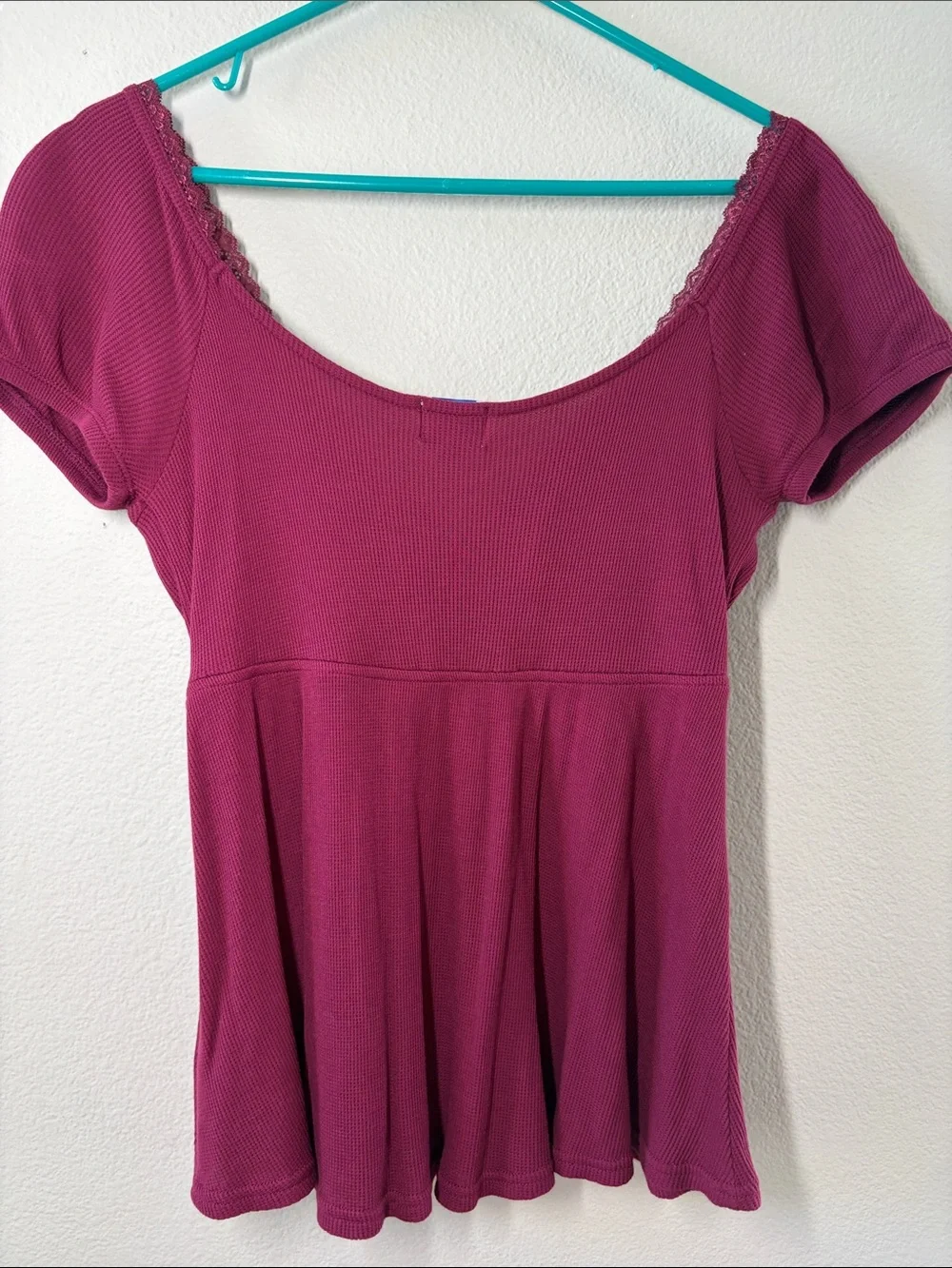 Lace-Trim Short Sleeve Tee - Raspberry - Picture 8 of 8